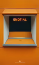 the back end of a neon display with a glowing sign that reads emotions