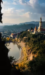 a very scenic view of a big pretty town