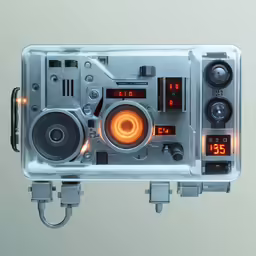 a radio sitting on top of a metal table