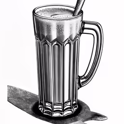 a black and white photo with a silver colored blender and bottle