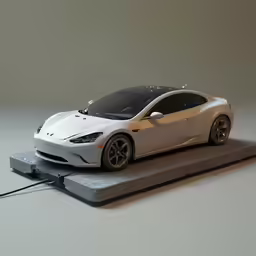 the toy car is parked on the charger