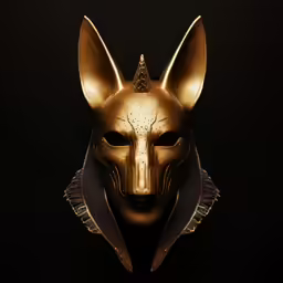 a gold masque mask is featured in a dark photo