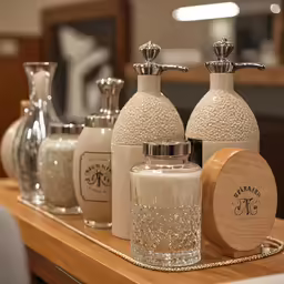 a group of vases sitting on top of a table