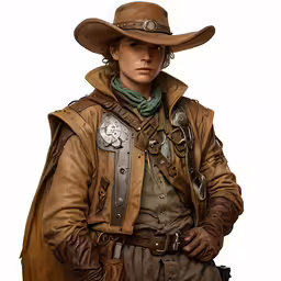 a man in a cowboy hat and brown coat
