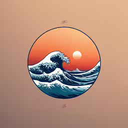 the great wave of the sea in the middle of sunset,the great wave off kanki