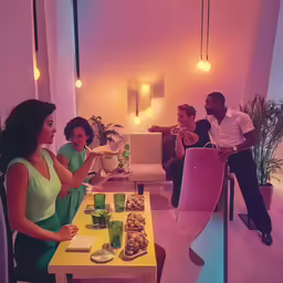 a group of people are gathered around the table at an event