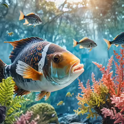 some fish are swimming in a small aquarium