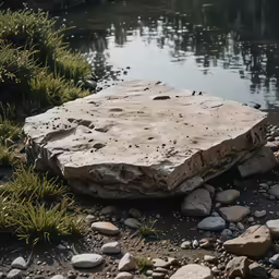 rocks and grass near the water on a rocky beach