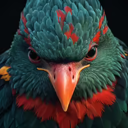 a very colorful looking parrot with its eyes wide open
