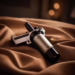 a black and white toy gun and lighter