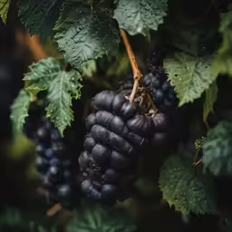 the grapes hang from a vine to be picked