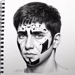 a person with black and white art painted on his face