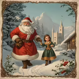 a little girl that is next to a santa clause