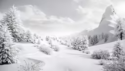 a snow covered hillside and mountain with a few trees