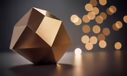 a gold candle holder near a christmas decoration