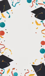 graduates caps, confetti and streamers for graduation