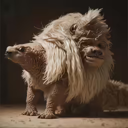 two fluffy animals, one looking at the camera and one looking at the camera