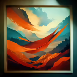 a painting hanging on a wall in a room