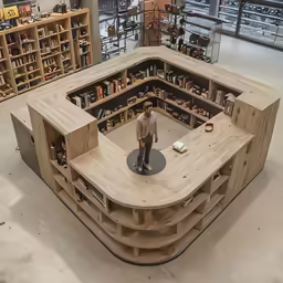 a man is standing inside of an open wood box