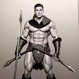 the man with two spears and a sword in his hand