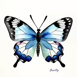 watercolor butterfly painting, blue and white
