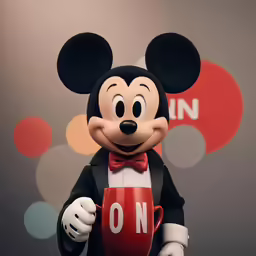 a mickey mouse with a cup in his hand