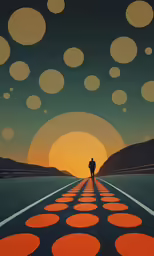 a man is standing on a road with dots