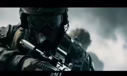 a man holding an automatic rifle in his hand