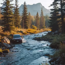 there is a car on a river that has water