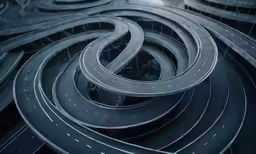 a series of winding roads surrounded by lots of road markings