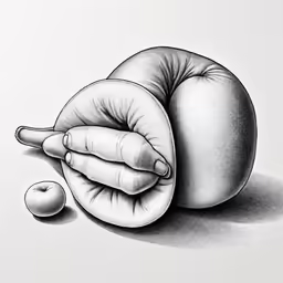 an apple and a piece of fruit on a white background