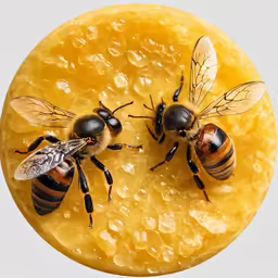 three bees are placed on a yellow piece of fruit
