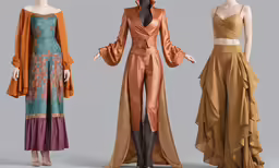 mannequins dressed in different gown styles and clothes