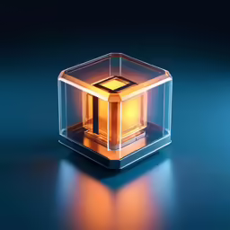 a lighted cube lamp on a dark surface