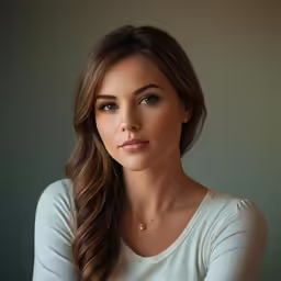 a young girl with long hair wearing a white shirt