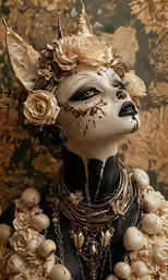 the cat woman in an elaborate dress and jewelry