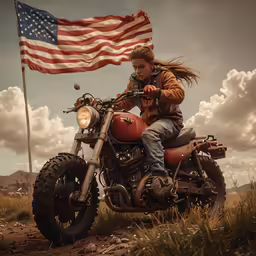 woman riding on the back of an antique motorcycle