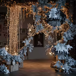 a set of christmas decorations on display in a living room
