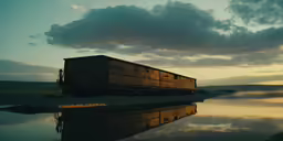 a train traveling through a field next to a body of water