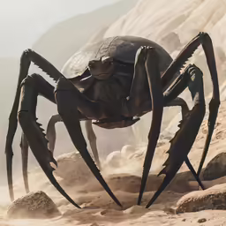 a huge spider standing in the sand