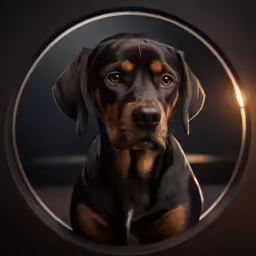 the dog is looking through the hole in the mirror