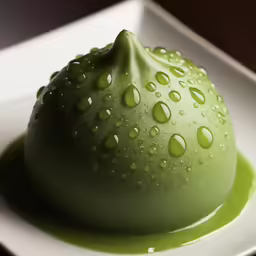 the green sauce has drops of green liquid on it