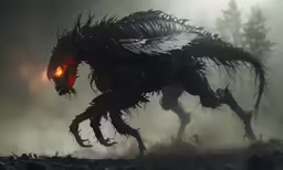 an illustration of a dark creature with glowing eyes