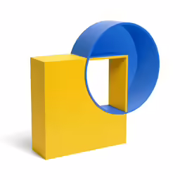 a blue and yellow sculpture against a white background