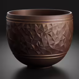 the brown vase has a large pattern on it
