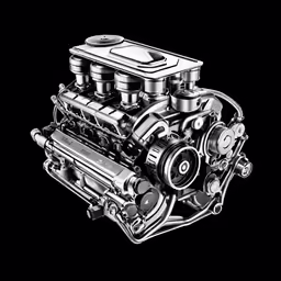 a black and white drawing of an engine with nozzles