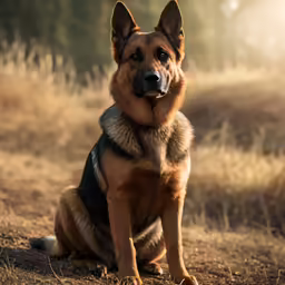 a dog sits and looks to be ready for a photo