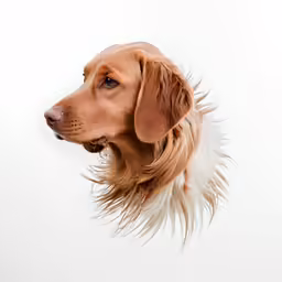 a light colored dog with its head looking up