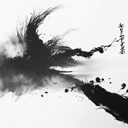 an abstract painting of a bird with feathers in the sky