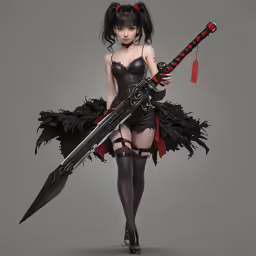 an asian female with a sword and dress